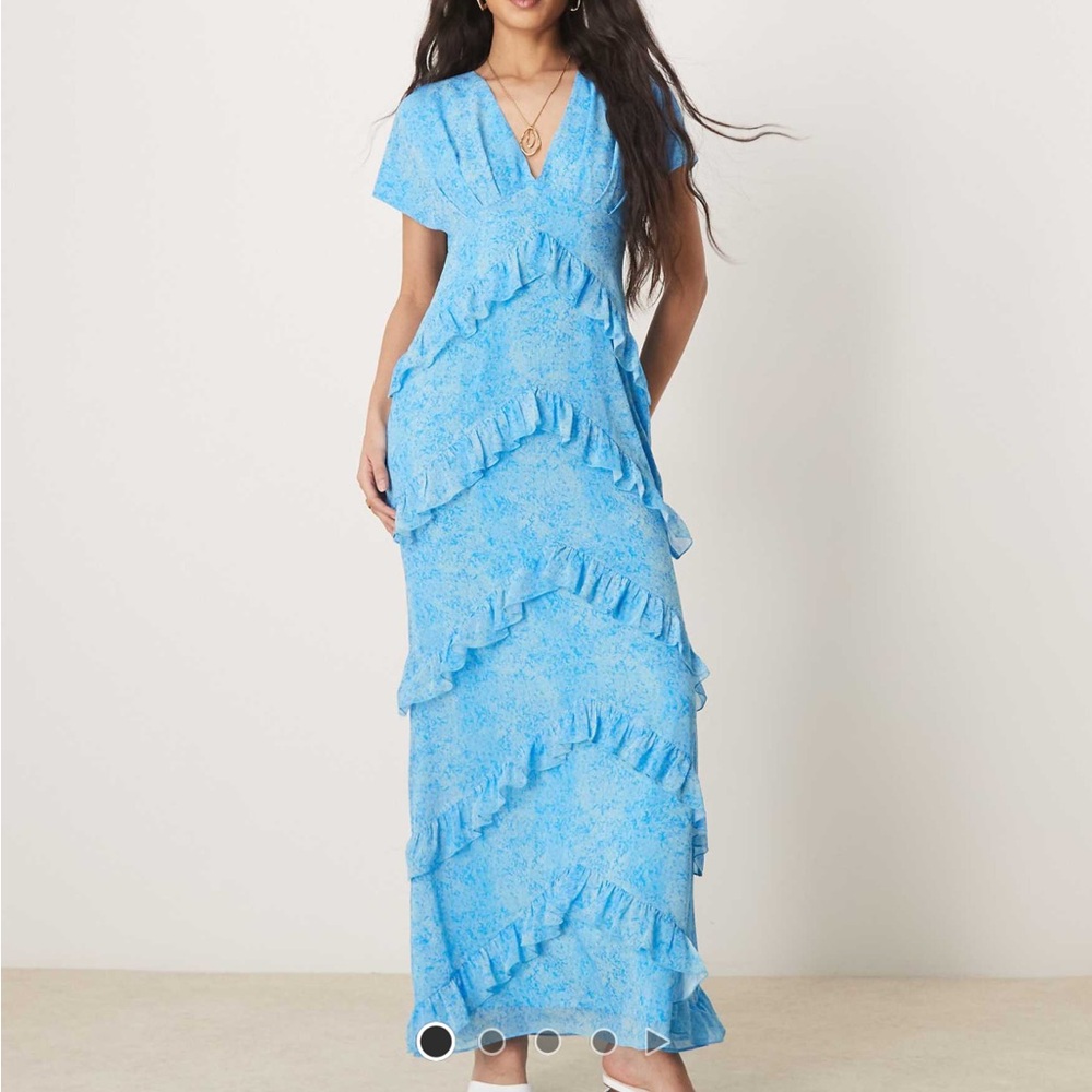Pretty lavish chiffon ruffle blue maxi dress